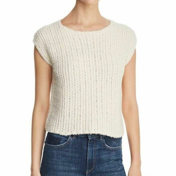 Eileen Fisher Womens Eyelash Summer Sweater Short Cap Sleeve Cream Ivory XXS - Picture 1 of 14